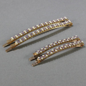 Set of 2 white pearls and light purple rhinestones bobby pins