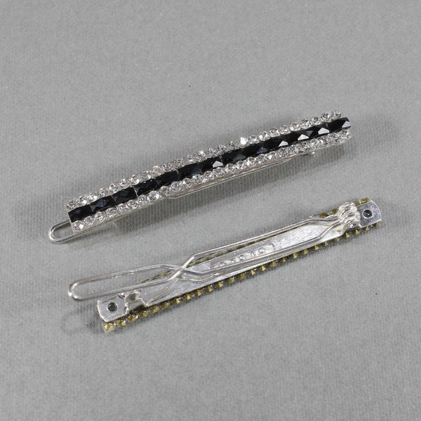 Set of 2 black and silver rhinestone frog latch barrette