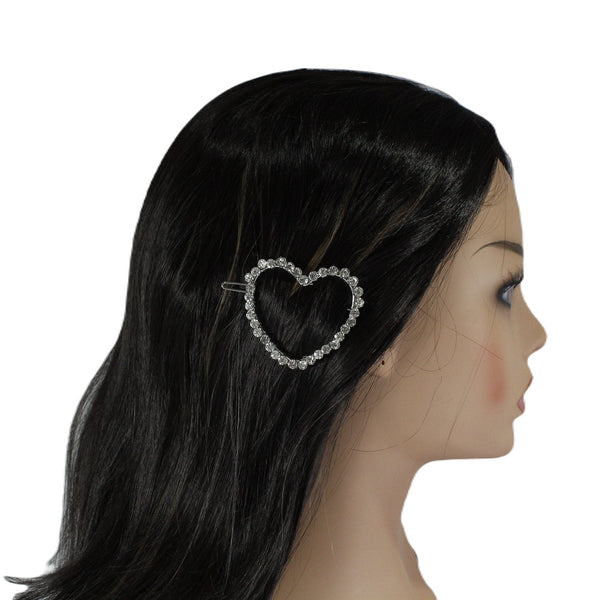 Silver rhinestone heart hair clip for women