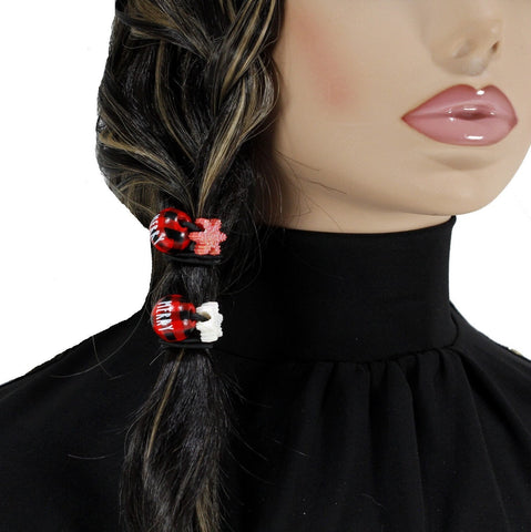 Set of two red plaid and snowflake embellishment hair tie for women and girls